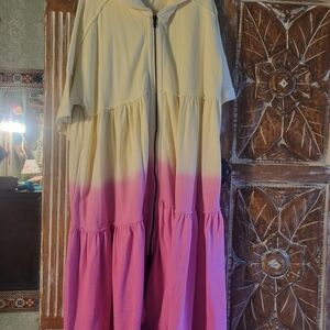 Free People Molly Cardi Garden Glade Combo Hoodie Dress Oversized Dip Dye New XS